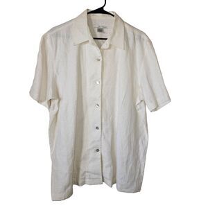 Jillian Jones Women's Linen Short Sleeve Button-Down Top Ivory Size L